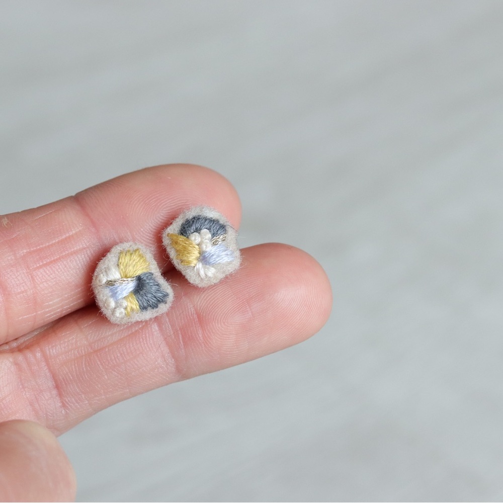 Artisan Embroidered Asymmetrical Felt Stud Earrings